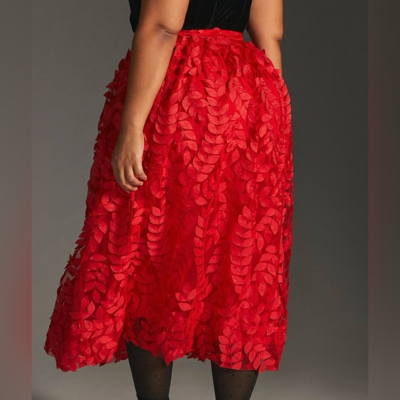 Anthropologie | Sunday in Brooklyn | Midi Skirt | Red | NWT | 3D Petal w Lining - Picture 1 of 16
